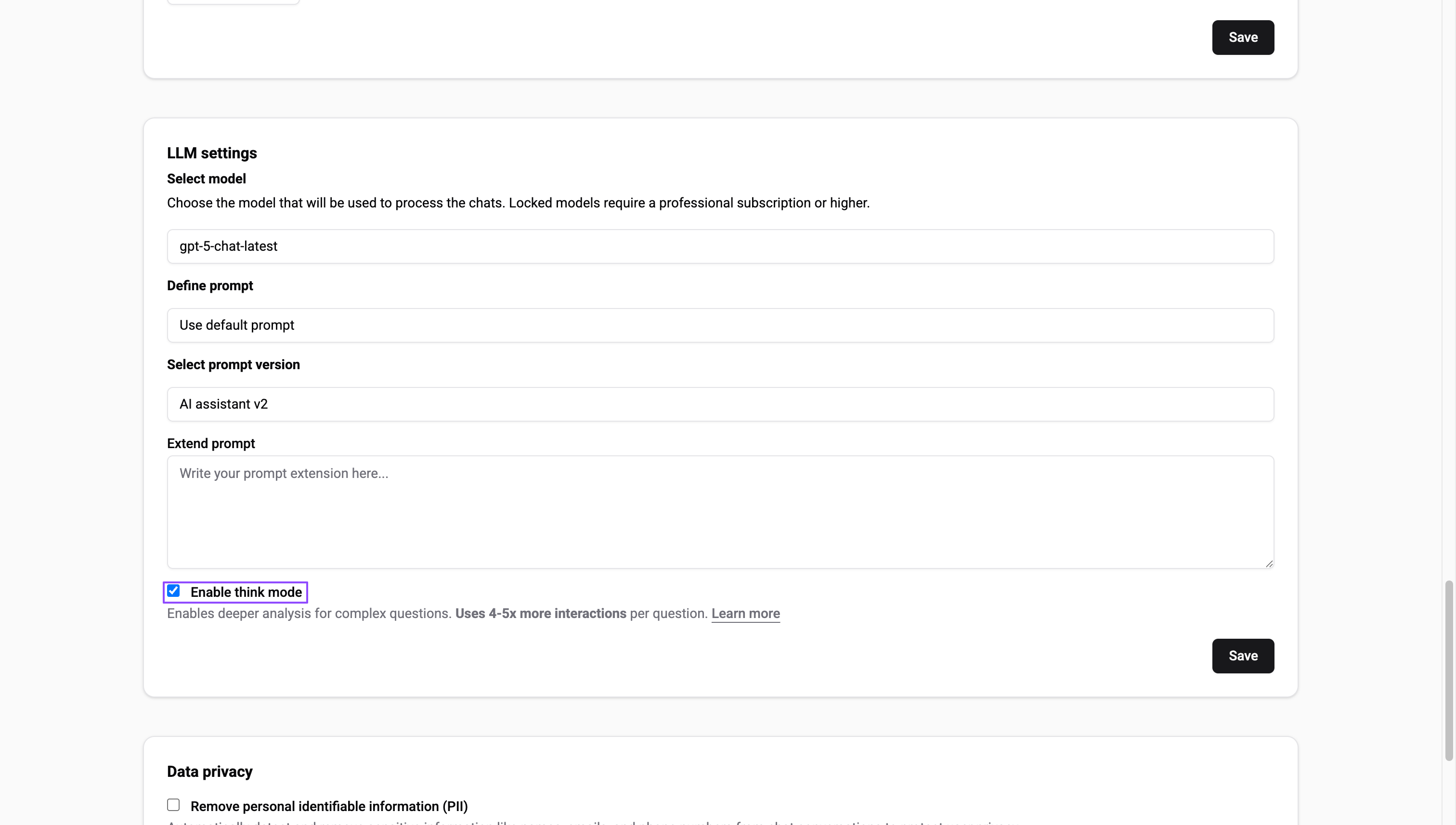 Enable think mode in project settings